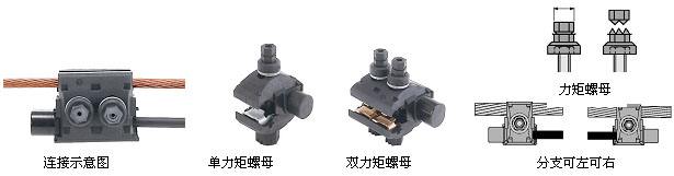 ntd绝缘穿刺连接器      用于从低压架空裸线(铜或铝)